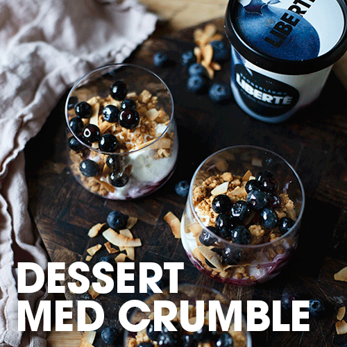 Dessert med crumble og skogsblåbæryoghurt