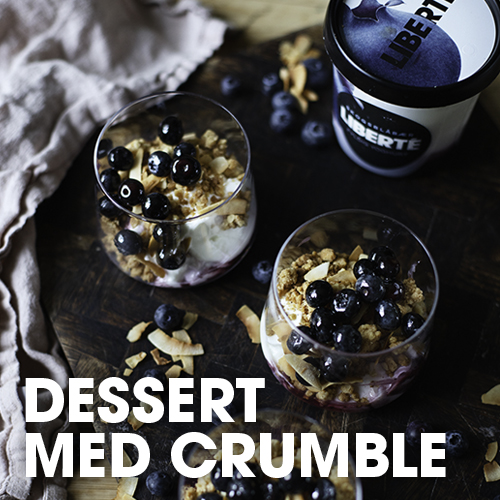 Dessert med crumble og skogsblåbæryoghurt